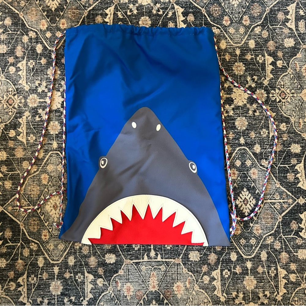 Mini Boden Shark Drawstring Backpack